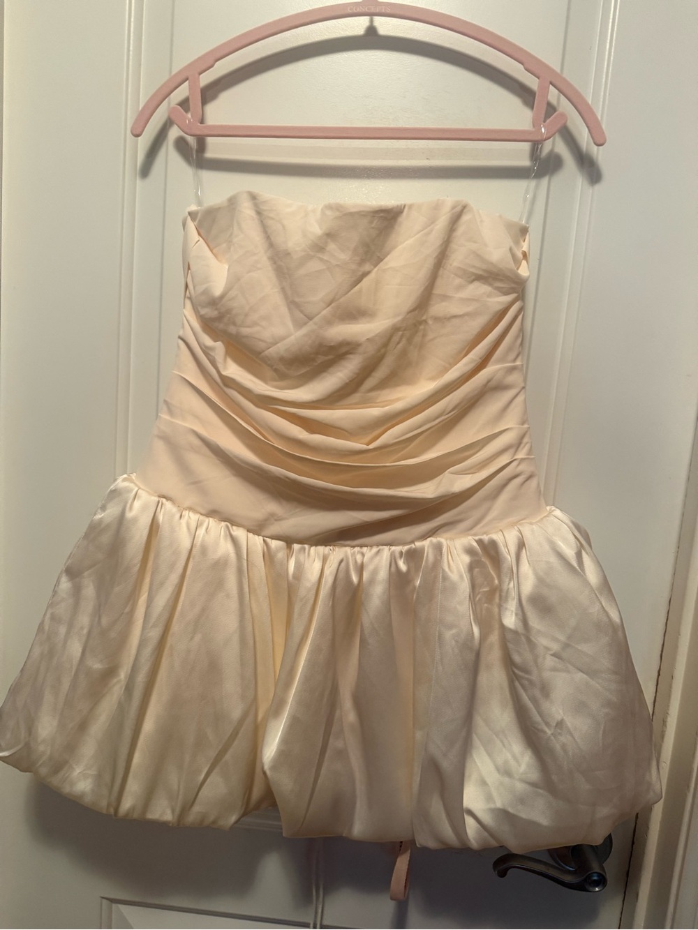 Oh Polly Blush Ivory Strapless Pleated Party Dress